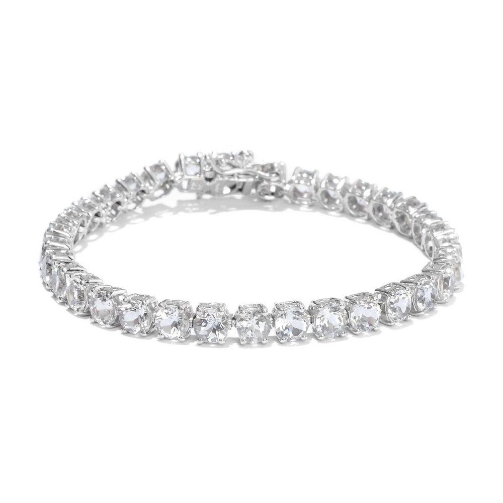 Sterling Silver Band Style Bracelets With Rhodium Plating And White Topaz Stones